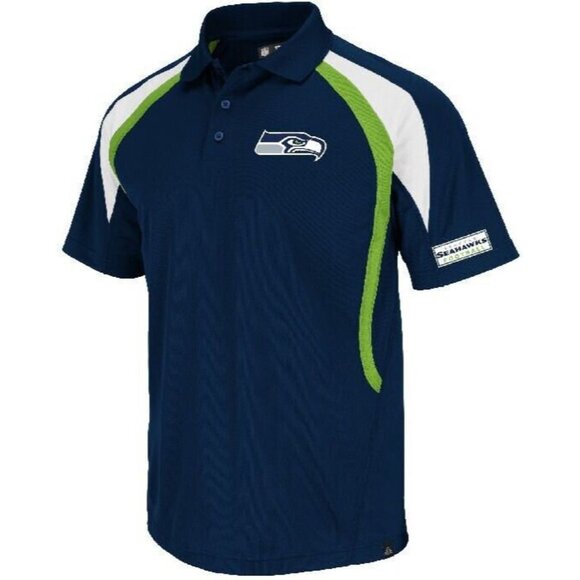 Seattle Seahawks Shirt Men's Large Blue Short Sleeve Polo Collared NFL Football - Picture 1 of 10